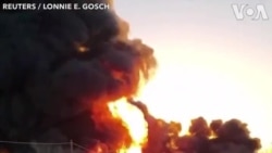 فیلمی از تصادف کامیون و قطار همراه با انفجار و آتش‌سوزی