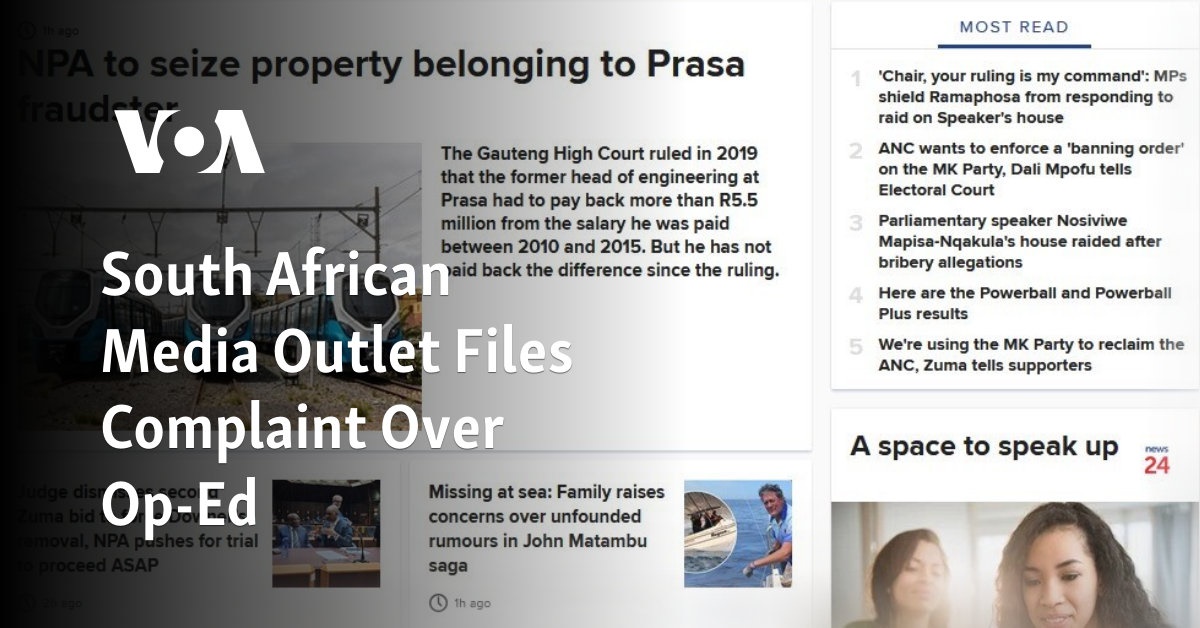 South African Media Outlet Files Complaint Over Op-Ed