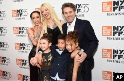 Actors Mela Murder, left, Brooklynn Prince, Bria Vinaite, Christopher Rivera, Willem Dafoe and Valeria Cotto attend special screening of "The Florida Project," during the 55th New York Film Festival, at Alice Tully Hall, Oct. 1, 2017, in New York.