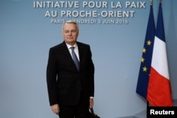 French Foreign Minister Jean-Marc Ayrault arrives to host an international and interministerial conference in a bid to revive the Israeli-Palestinian peace process, in Paris, France, June 3, 2016.