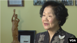 Anson Chan, former Hong Kong Chief Secretary and former lawmaker, speaking to VOA at the National Endowment for Democracy in Washington, April 2, 2014.