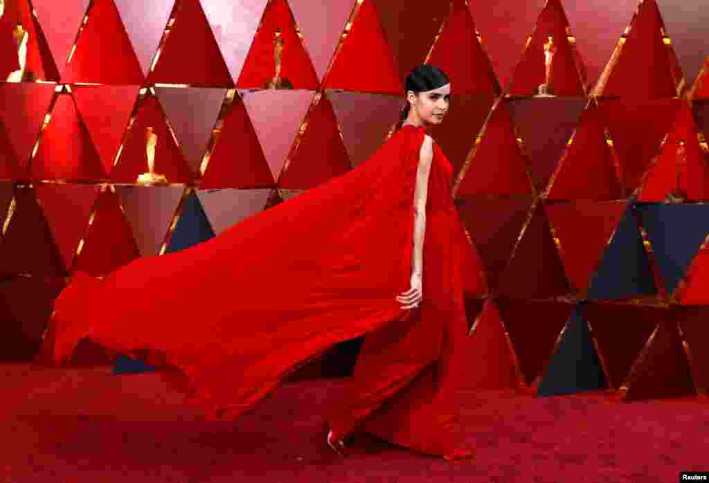 Sofia Carson arrives at the 90th Academy Awards in Hollywood, California, March 4, 2018.