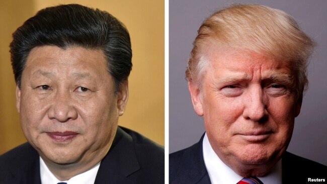 美国总统特朗普（右）中国国家主席习近平（左）