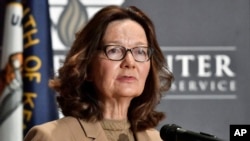 CIA Director Gina Haspel addresses the audience as part of the McConnell Center Distinguished Speaker Series at the University of Louisville, Sept. 24, 2018, in Louisville, Kentucky.