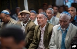 Members of Ethiopia's Jewish community protest the Israeli government's decision not to allow all of them to emigrate to Israel, leaving their families divided between the two countries, in Addis Ababa, Ethiopia, Nov. 19, 2018.