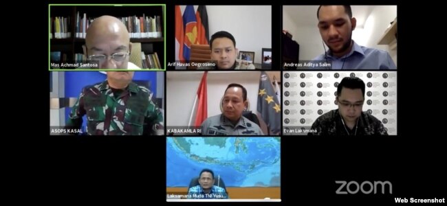 Para narasumber di diskusi daring bertema "Penguatan Sistem Keamanan Laut di Indonesia". Jumat 5 Juni 2020. (Screenshot)