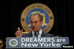 New York Attorney General Eric T. Schneiderman announces the filing of a multistate lawsuit to protect Deferred Action for Childhood Arrivals (DACA) recipients at a news conference at John Jay College in New York, Sept. 6, 2017.