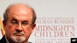 FILE - Author Salman Rushdie, author of "The Satanic Verses," is seen at a promotional event in Mumbai, India, Jan. 29 , 2013.