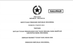 Keppres Nomor 6 Tahun 2021 tentang Satuan Tugas Penanganan Hak Tagih Negara Dana Bantuan Likuiditas Bank Indonesia (BLBI)