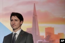 PM Kanada, Justin Trudeau di kantor AppDirect, San Francisco, 8 Februari 2018.