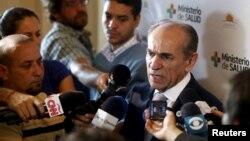 Brazil's Health Minister Marcelo Castro talks to the media before joining other health ministers to discuss policies to deal with the Zika virus at the Mercosur building in Montevideo, Feb. 3, 2016.