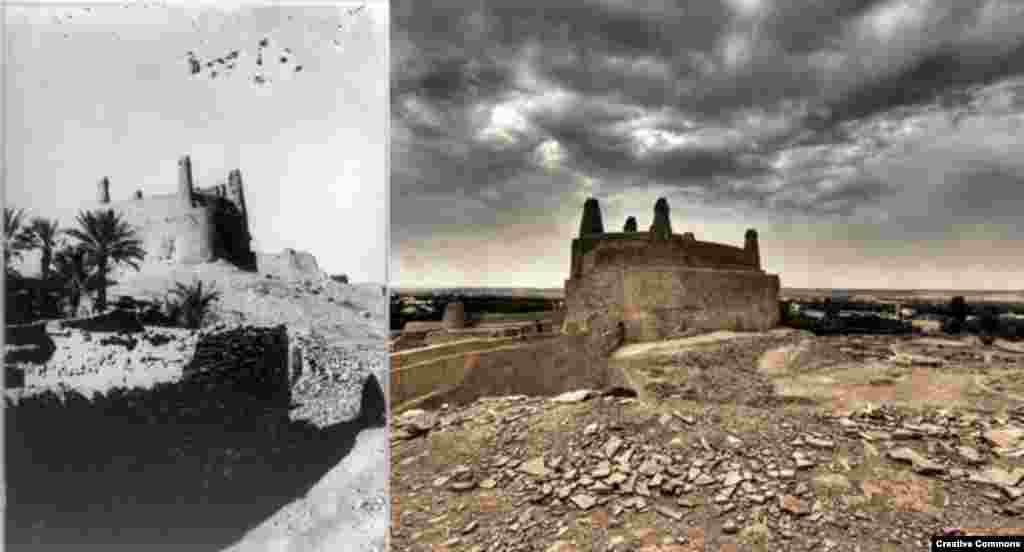 Ancient Arabia: Qasr (Castle) Mard, Dumat Al-Jandal, in northwestern Saudi Arabia. Built before 272 CE, it commanded the ancient city of Adumato (L) 2007. Library of Congress (R) CC/Nora Ali.