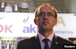 Avdullah Hoti, a candidate for prime minister from the coalition of Democratic League of Kosovo (LDK), Alliance for the New Kosovo (AKR) and Alternativa, during an election rally in Pristina, Kosovo, June 9, 2017.