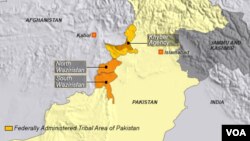 Peta wilayah Waziristan Utara dan Selatan, daerah kesukuan Khyber, Pakistan.