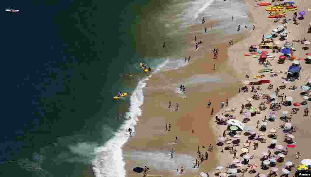 An aerial view of Vermelha beach in Rio de Janeiro, Brazil.