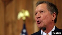 Ohio Governor John Kasich speaks at a press conference withdrawing as a U.S. Republican presidential candidate in Columbus, Ohio, May 4, 2016. 