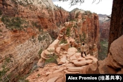 A hiker on the Angels Landing trail