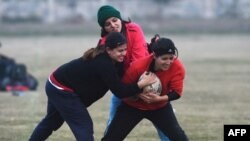 Pakistani rugby players take part in a practice session in Lahore, Jan. 18, 2017.