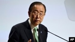 FILE - United Nations Secretary General Ban Ki-moon, Nov. 30, 2015.