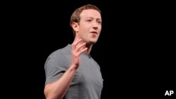 Facebook founder and CEO Mark Zuckerberg gestures during the Samsung Galaxy Unpacked 2016 event in Barcelona, Spain, in Feb. 2016. 