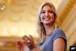 Ivanka Trump applauds during the 2017 Trafficking in Persons Report release at the State Department in Washington, June 27, 2017. Trump said the report was a "clarion call into action in defense of the vulnerable and the exploited.'' She has not commented, however, on reports of poor working conditions at one of her clothing brand's suppliers.