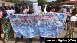 FILE: In an earlier protest, teachers staging a demonstration demanding pay hikes. Taken on Oct. 3, 2021 in Uvira, DRC.
