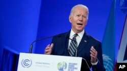 El presidente de Estados Unidos, Joe Biden, habla durante la Cumbre del Clima de la ONU, COP26, el lunes 1 de noviembre de 2021 en Glasgow, Escocia.