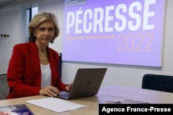 Valerie Pecresse, Ile-de-France administrative region President and Les Republicains (LR) right-wing party candidate for the 2022 presidential election, poses in her office on the inauguration day of her campaign headquarters in Paris on January 4, 2022.