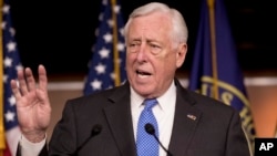 FILE - House Majority Leader Steny Hoyer of Maryland, speaks at a news conference to introduce legislation supporting NATO on Capitol Hill in Washington, Jan. 22, 2019.