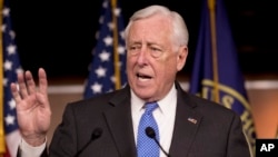 House Majority Leader Steny Hoyer of Maryland, speaks at a news conference to introduce legislation supporting NATO on Capitol Hill in Washington, Jan. 22, 2019. 