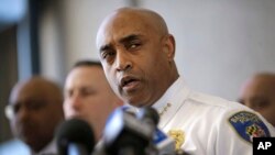 FILE - Baltimore Police Department Commissioner Anthony Batts speaks about the investigation into Freddie Gray's death at a news conference in Baltimore, April 24, 2015.