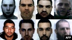 This combination of file photographs shows French nationals Vianney Ouraghi, Salim Machou, Mustapha Merzoughi, Brahim Nejara, Fodil Tahar Aouidate, Kevin Gonot, Yassine Sakkam and Leonard Lopez, all sentenced to death by a Baghdad tribunal.