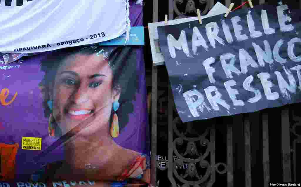 Foto de Marielle Franco no conselho da cidade do Rio de Janeiro, após o seu assassinato a 14 de Março