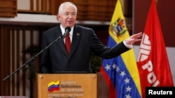 While serving as Venezuelan Energy Minister, Rafael Ramirez delivers a speech at the headquarters of the state-run oil company PDVSA in Caracas, June 27, 2014. 