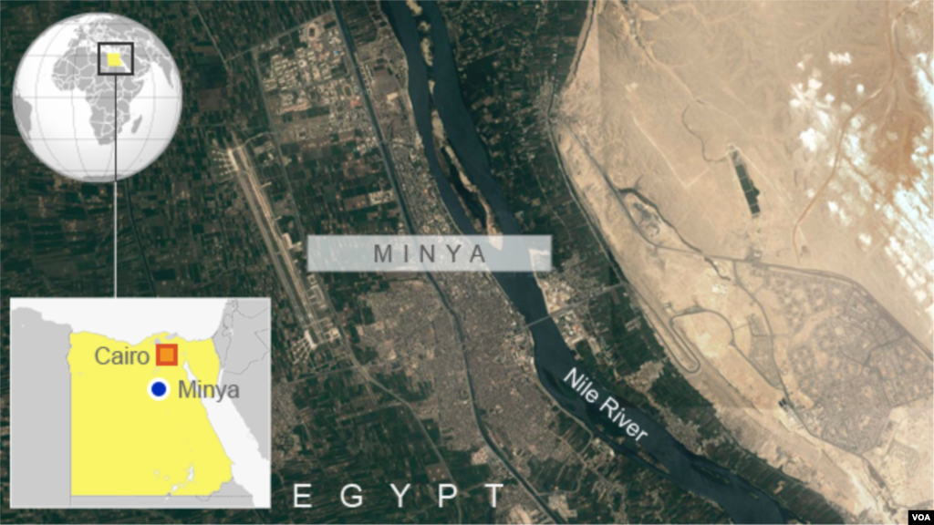 شهر المنیای مصر، محل درگیری های اخیر پلیس مصر با هواداران محمد مرسی روی نقشه نشان داده شده است.