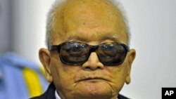 Khmer Rouge "Brother Number Two" Nuon Chea attends a public hearing at the Extraordinary Chambers in the Courts of Cambodia, on the outskirts of Phnom Penh, October 19, 2011.