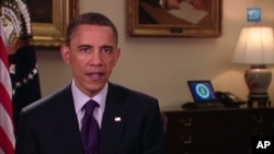 US President Barack Obama delivers his weekly address, March 26, 2011