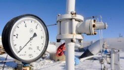 FILE - A gas pressure gauge reads zero on the main gas pipeline from Russia, in the village of Boyarka near the capital Kyiv, Ukraine, Jan. 1, 2009.