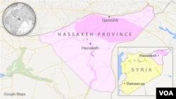 Map of Hassakeh province, Syria, showing Hassakeh and Qamishli