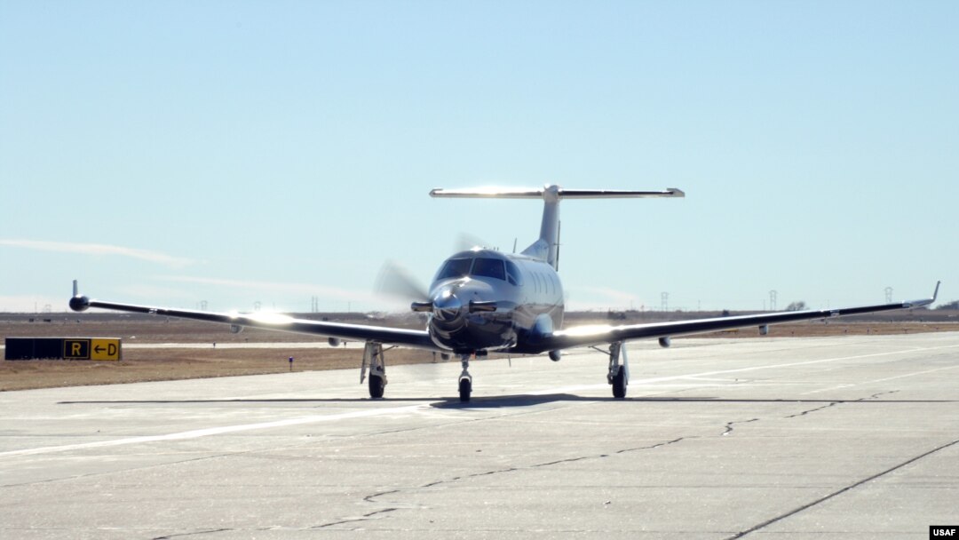 A PC-12 Pilatus on the runway at Hurlburt Field, Fla. (U.S. Air Force photo/Airman 1st Class Evelyn Chavez)
