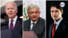 Sòti a goch ale adwat: Prezidan Joe Biden (Etazini), Prezidan Andrés Manuel López Obrador (Meksik), ak Premye Minis Justin Trudeau (Kanada).