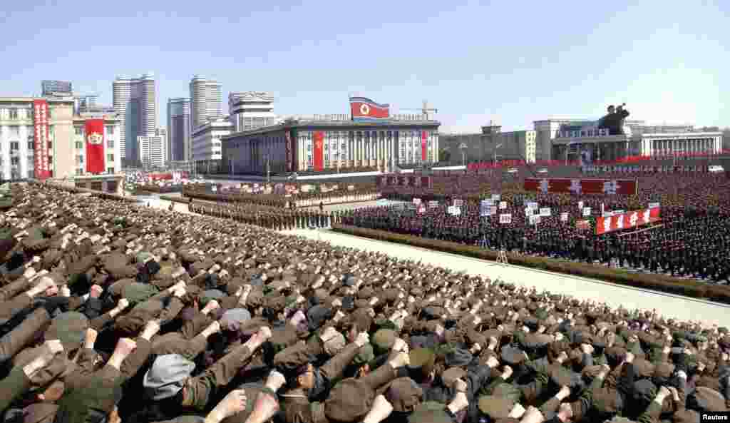 North Koreans attend a rally in support of North Korean leader Kim Jong-un's order to put its missile units on standby in preparation for a possible war against the U.S. and South Korea, Pyongyang, March 29, 2013.