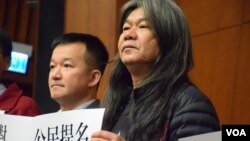 香港激進民主派立法會議員梁國雄宣佈爭取公民提名選特首。(美國之音湯惠芸)