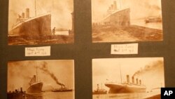 Photographs of the Titanic are displayed in a family album at the Transport museum in Belfast, Northern Ireland, Oct. 14, 2014.