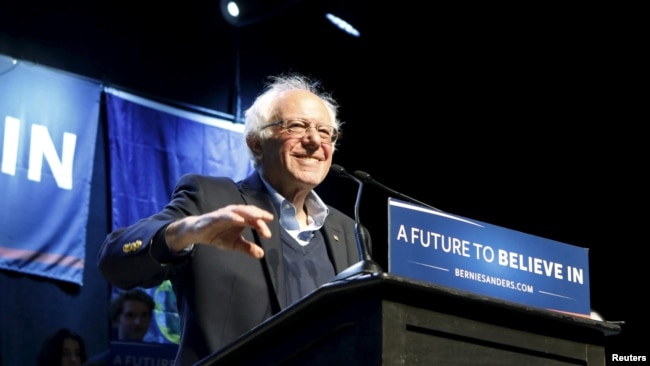 FILE -- U.S. Democratic presidential candidate and U.S. Senator Bernie Sanders smiles as he waves to supporters at a campaign rally in Portland, Maine, on March 2, 2016.