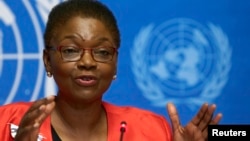 U.N. humanitarian chief Valerie Amos speaks at a news conference on Ebola at the United Nations in Geneva, Sept. 16, 2014.