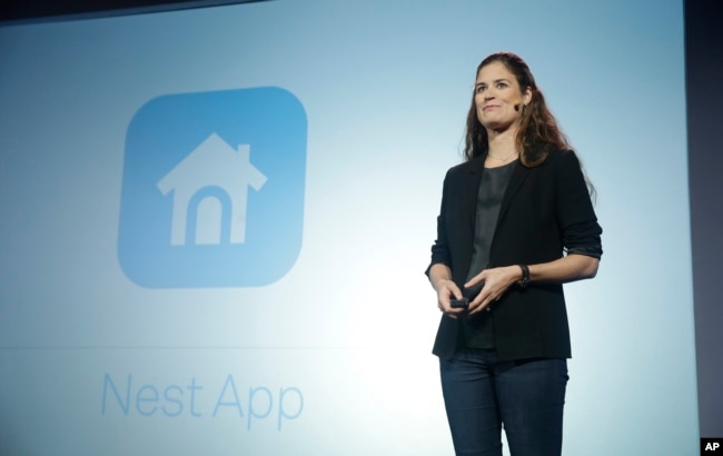 FILE - Sara Torti, senior product manager of apps for Nest, speaks during a press conference in San Francisco, June 17, 2015.