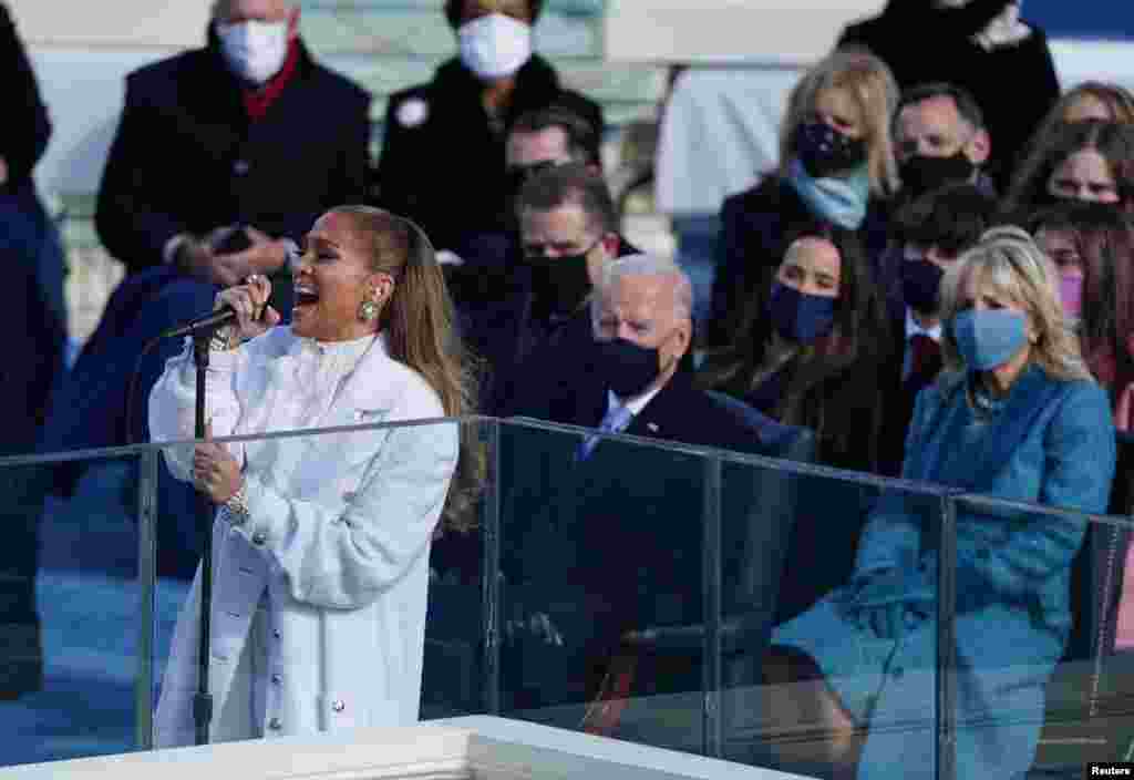 Jennifer Lopez performs during the inauguration of Joe Biden at the U.S. Capitol in Washington.