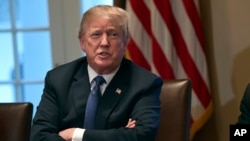 El presidente Donald Trump habla en la sala del gabinete de la Casa Blanca en Washington, el 9 de abril de 2018, al comienzo de una reunión con los líderes militares.