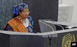 FILE - Malawi President Joyce Hilda Mtila Banda addresses the 68th session of the United Nations General Assembly.